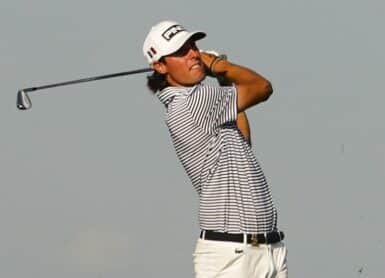 Bastien Amat plays his tee shot on the sixth hole during the second round of stroke play of the 2024 U.S. Amateur at Chaska Town Course in Chaska, Minn. on Tuesday, Aug. 13, 2024. (Chris Keane/USGA)