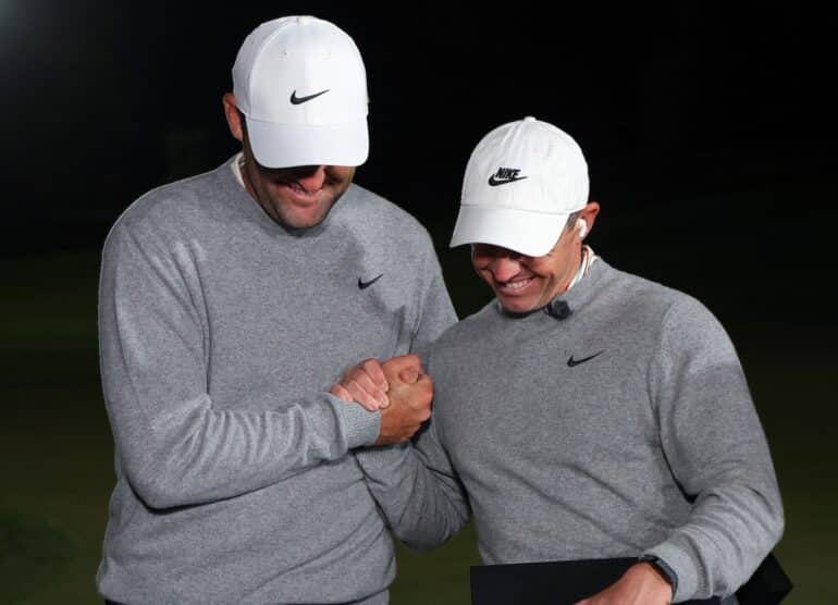 Scottie Scheffler Rory McIlroy Kevin C. Cox/Getty Images for The Showdown/AFP